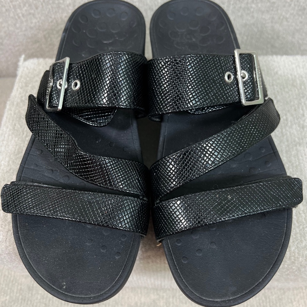 Vionic women's Pacific Rio Slip on Slide Platform Wedge Sandal, Black size 9